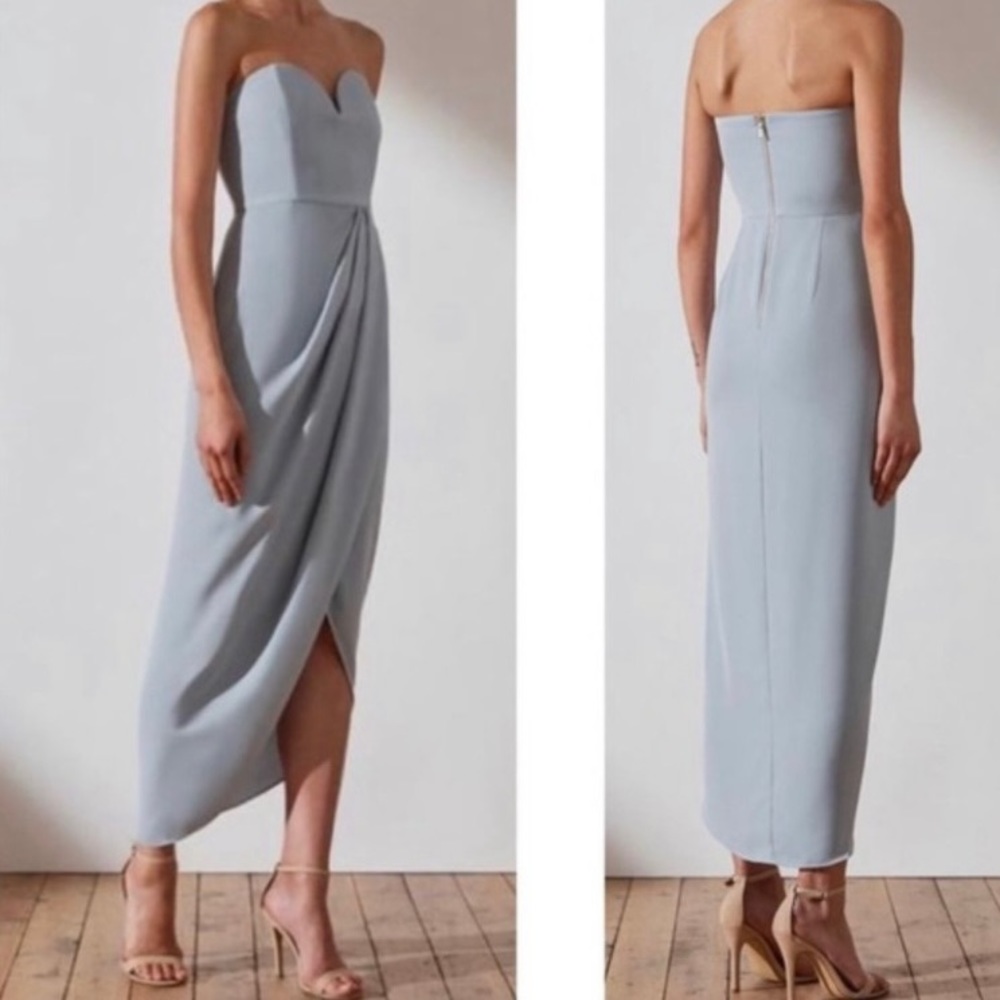 Shona Joy light blue strapless dress